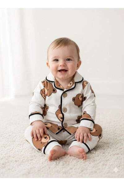 minilove Unisex Ayıcık Desenli Bebek Penye Pijama Takımı / 6-9/9-12/12-18/18-...