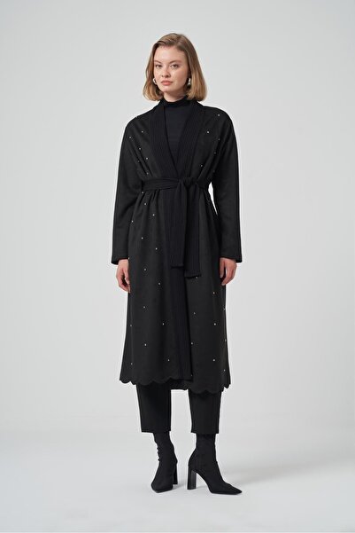 Nuss 6001 Şal Yaka Taş İşlemeli Kap - Siyah