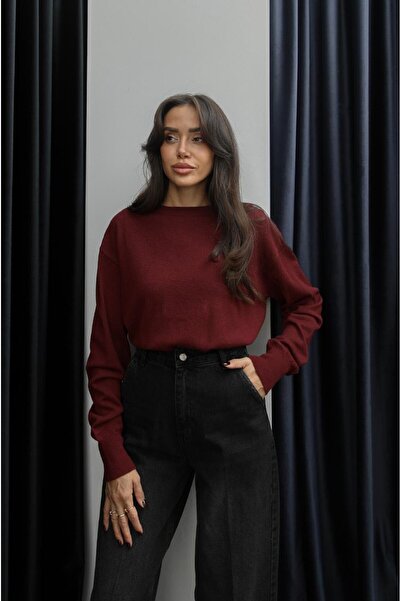 Havoş Burgundy Wool Basic Knit Sweater