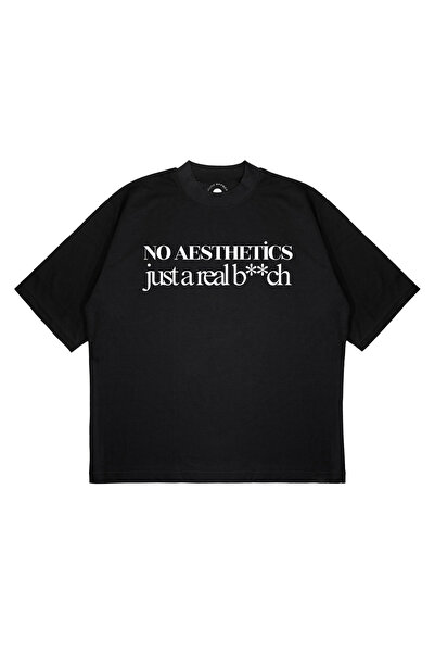 PURE EFFECT Tricou unisex oversize cu imprimeu NO AESTHETICS JUST, croială bo...