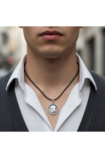 Alooya Atatürk Madalyon Gümüş Kaplama Düz Zincir Kolye