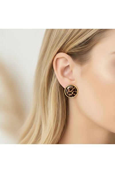 Candy Safari Şıklığı Leopar Desenli Akrilik Taşlı Yuvarlak Küpe