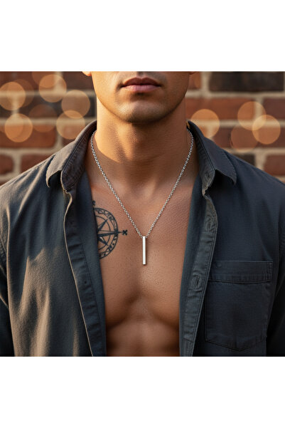 Alooya Silindir Çubuk Gümüş Kaplama Düz Zincir Kolye