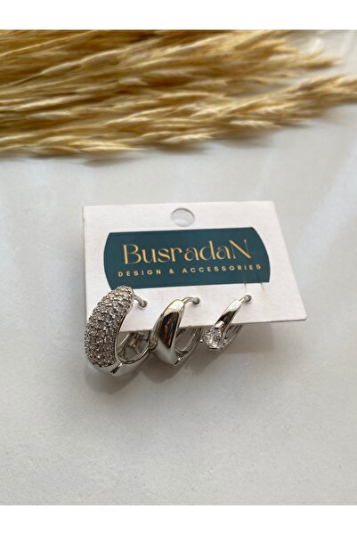 BusradanDesign Special Series Silver Color Multiple Earrings Set