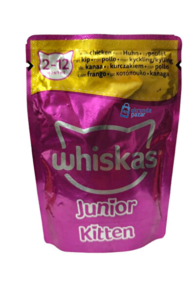 Whiskas junior kitten tavuk etli yavru kedi yaş maması 85gr 14adet kedi ıslak mama pouch konserve