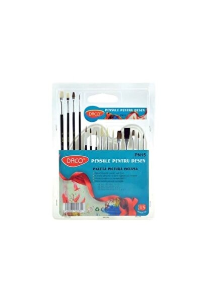 Daco Pensule DACO, 15 Buc/Set, Par Sintetic, Paleta Acuarela Inclusa