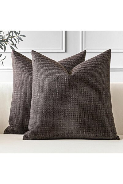 007 أغطية وسائد من الكتان من أوتوستار، تصميم قطني ريفي، بني غامق، 50×50 سم، م...