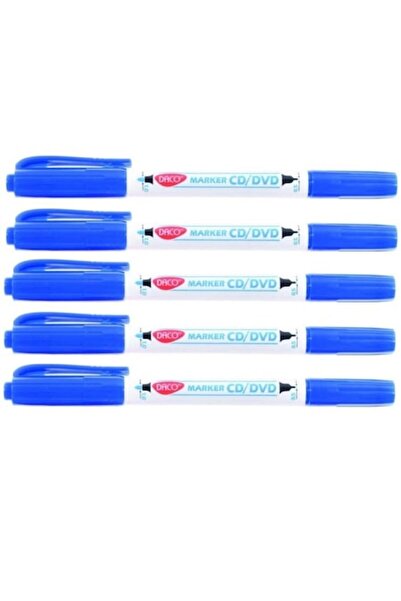 Daco Set de 5 markere CD, două vârfuri de scriere, vârf 0,5-1 mm, albastru