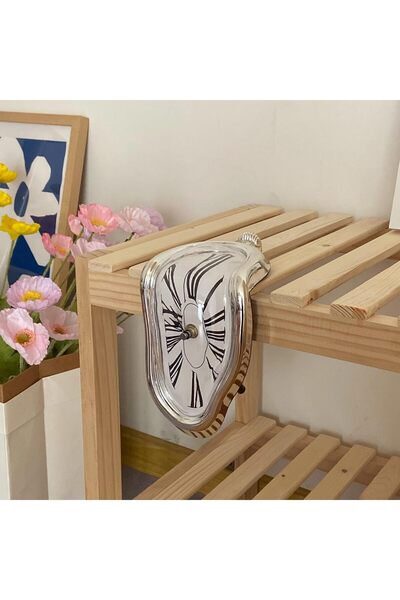 Generic Salvador Dalí Melting Clock by Fariver - Novelty Decorative Desk/Shelf Clock, Silver, Analog