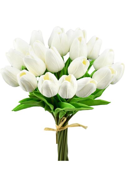 Mandy's 20pcs Pure White Artificial Tulip Silk Flowers 13.5"