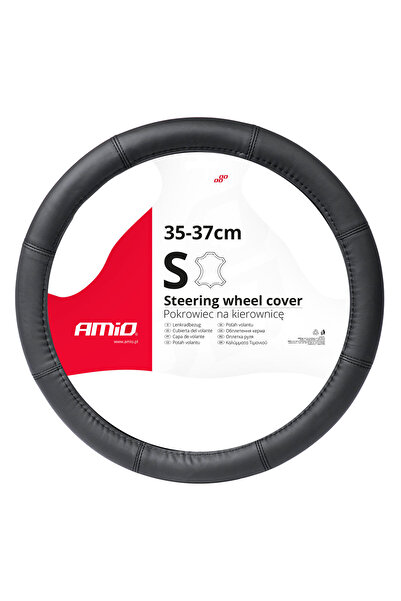 AMIO Genuine Leather Steering Wheel Cover, Black color, size S (steering wheel 35-37cm) AVX-AM03545