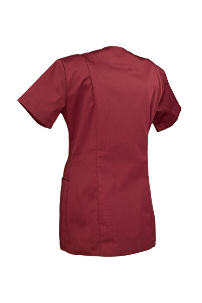 AVD SAFETY Women's navy blue medical gown with white band – slim fit, functional pockets, snaps