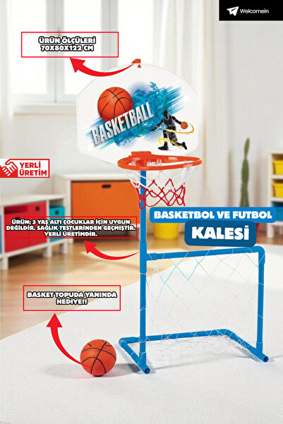 welcomein 2’si 1 Arada Basketbol Potası Futbol Kalesi Seti 70x80x122Cm Toplu Ağlı Spor Oyuncağı Spor Seti
