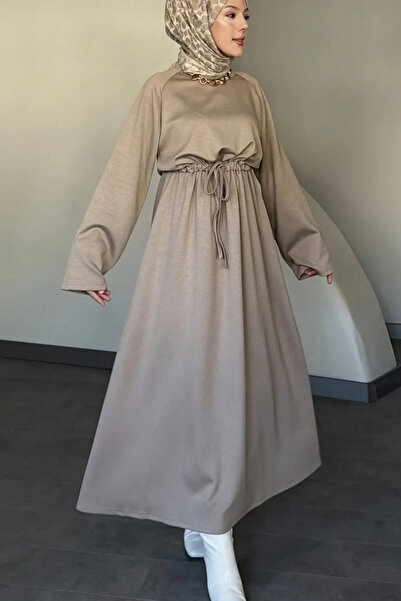 AYASOFYA OTANTIK Women's Mink Long Dress with Gathered Waist Detail