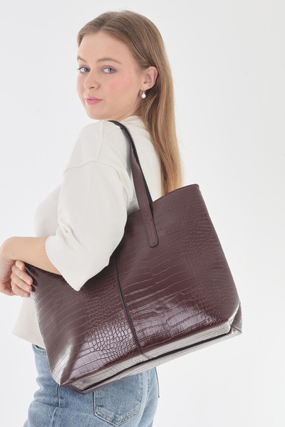 By EDUU حقيبة كتف إميلي موديل بوردو كروكوديل