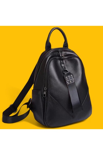 Lucmark women's backpack, genuine cow leather, black, 25x31x12 cm