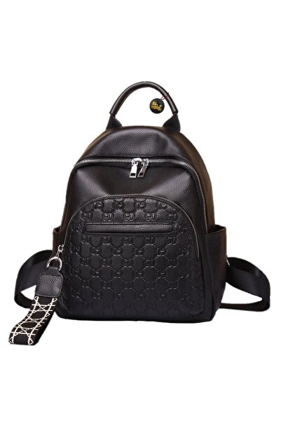 Lucmark women's backpack - cow leather, cotton/polyester lining, 24x12x30 cm, Black