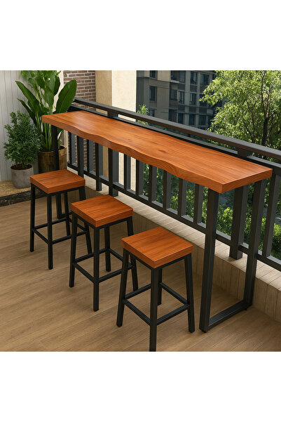 MODERN LİFEE 2 TABURE + 140 X 40 X 100 DOĞAL AHŞAP DOĞAL KENAR BAR/KAHVE KÖŞESİ