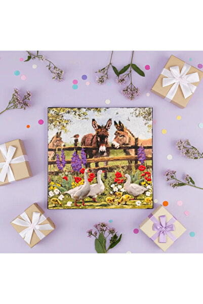 SELLGIFT Hand Painted Painting – Donkeys and Geese in the Countryside