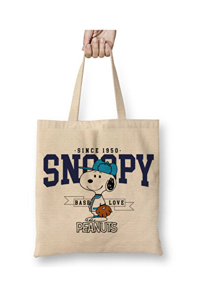 Toyaso Snoopy Peanius 02 Λευκή υφασμάτινη τσάντα με μακριά λαβή Τσάντα αγορών...