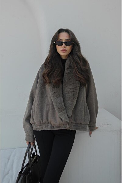 Havoş Mink Plush Fur Collar Coat
