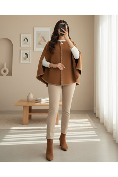 MissRunin Çoban Dikişli Cepli Kaşe Panço