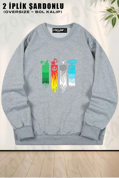 ZOKAWEAR Φούτερ Unisex Elemental Bending Avatar με τύπωμα oversized με λαιμόκοψη