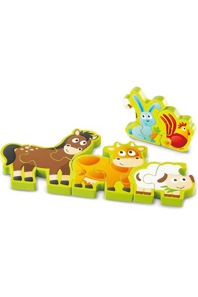 Hape Double-Sided Numbers & Farm Animal Wooden Puzzle, 10 Pieces, Multicolor