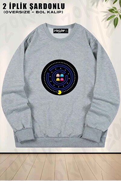 ZOKAWEAR Φούτερ Unisex Pacman Circle με τύπωμα oversized με λαιμόκοψη