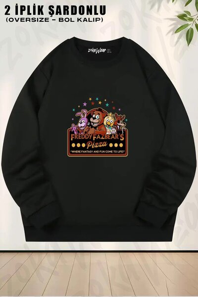 ZOKAWEAR سويت شيرت Five Nights at Freddy's fnaf مطبوع قصة فضفاضة برقبة دائرية...