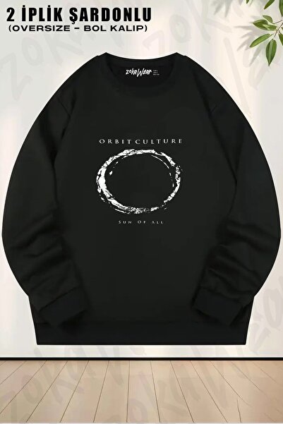 ZOKAWEAR Unisex Orbit Culture 3 cu imprimeu supradimensionat guler rotund Swea tricou