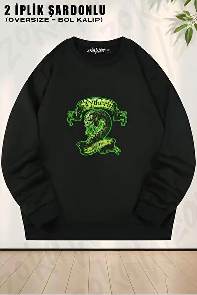 ZOKAWEAR Unisex Hary P. Slytherin Baskılı Oversize Bisiklet Yaka Sweatshirt