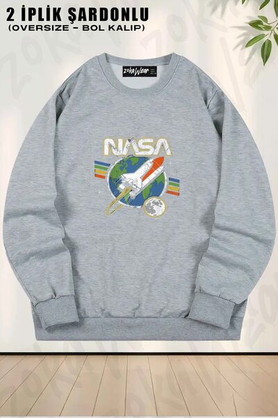ZOKAWEAR سويت شيرت برقبة دائرية للجنسين من Rocket Nasa Space مطبوع قصة فضفاضة
