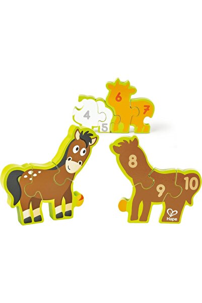 Hape Double-Sided Numbers & Farm Animal Wooden Puzzle, 10 Pieces, Multicolor