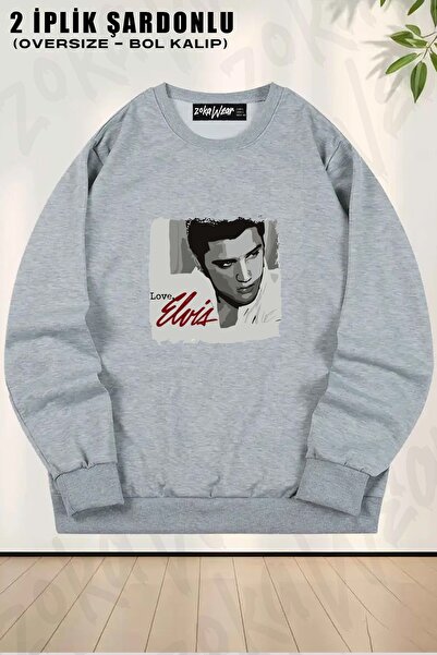 ZOKAWEAR Unisex Elvis Presley v3 cu imprimeu supradimensionat guler rotund Sw...