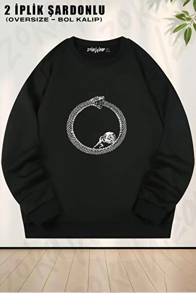 ZOKAWEAR Unisex Sisyphus in an Ouroboros Snake Printed Oversized Crew Neck Sweatshirt