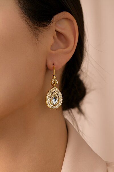 COCOSH TAKI أقراط سهرة متدلية بتصميم قطرة مرصعة بحجر الزركون ذهبي اللون