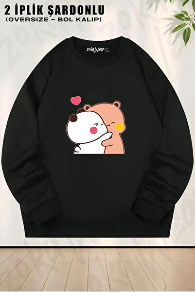 ZOKAWEAR Unisex Bubu Dudu,Cute Couple Cartoon Printed Oversized Crew Neck Swe...