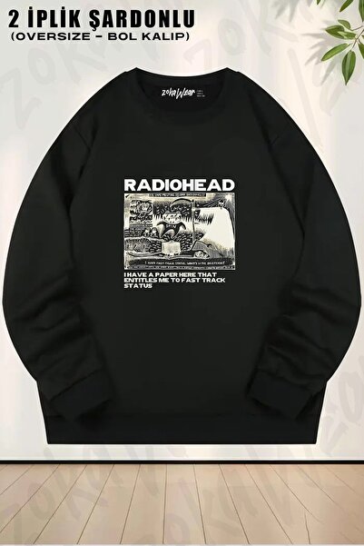 ZOKAWEAR سويت شيرت راديوهيد دينا بريدنج مطبوع قصة فضفاضة برقبة دائرية للجنسين