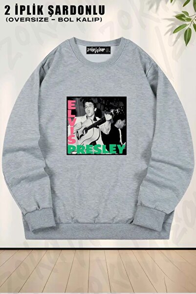 ZOKAWEAR Unisex Elvis Presley v2 cu imprimeu supradimensionat guler rotund Swea tricou