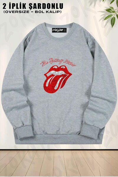 ZOKAWEAR Unisex The Rolling Stones Sweatshirt cu imprimeu supradimensionat, guler rotund