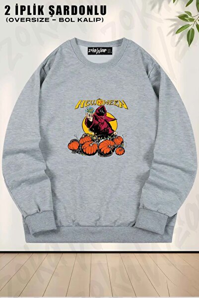 ZOKAWEAR سويت شيرت يونيسكس Seer Helloween مطبوع قصة فضفاضة برقبة دائرية