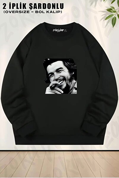 ZOKAWEAR سويت شيرت للجنسين من Che Guevara v4 مطبوع قصة فضفاضة برقبة دائرية