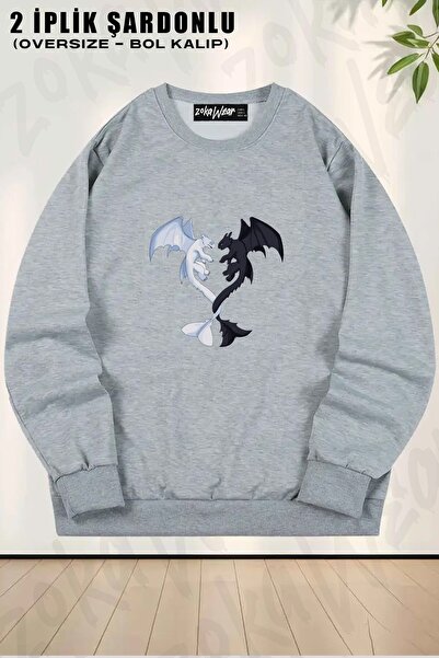 ZOKAWEAR Sweatshirt unisex cu imprimeu Toothless și Lightfury, guler rotund, ...