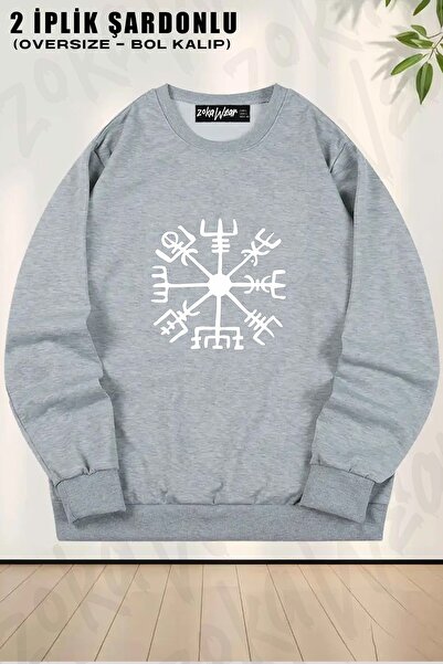 ZOKAWEAR Bussola vikingă unisex Vegvisir cu imprimeu supradimensionat guler r...