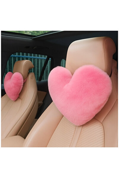 merdümek 1 adet pembe peluş kalp oto koltuk yastığı - araba seyahat yastığı