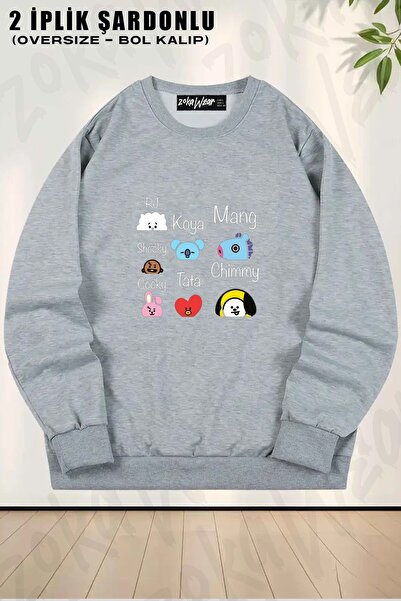 ZOKAWEAR سويت شيرت بياقة دائرية للجنسين من Bts Bt21 مطبوع قصة فضفاضة