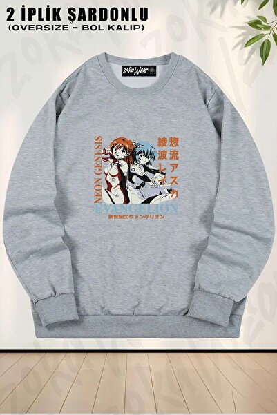 ZOKAWEAR Φούτερ Unisex Evangelion Neon Genesis με τύπωμα oversized με λαιμόκοψη