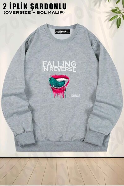 ZOKAWEAR Unisex Falling In Reverse cu imprimeu supradimensionat guler rotund ...