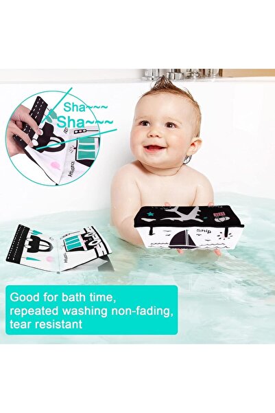 Generic Baby Tummy Time Mirror with Teether and Soft Cloth Book - Black & White, 0-6 Months